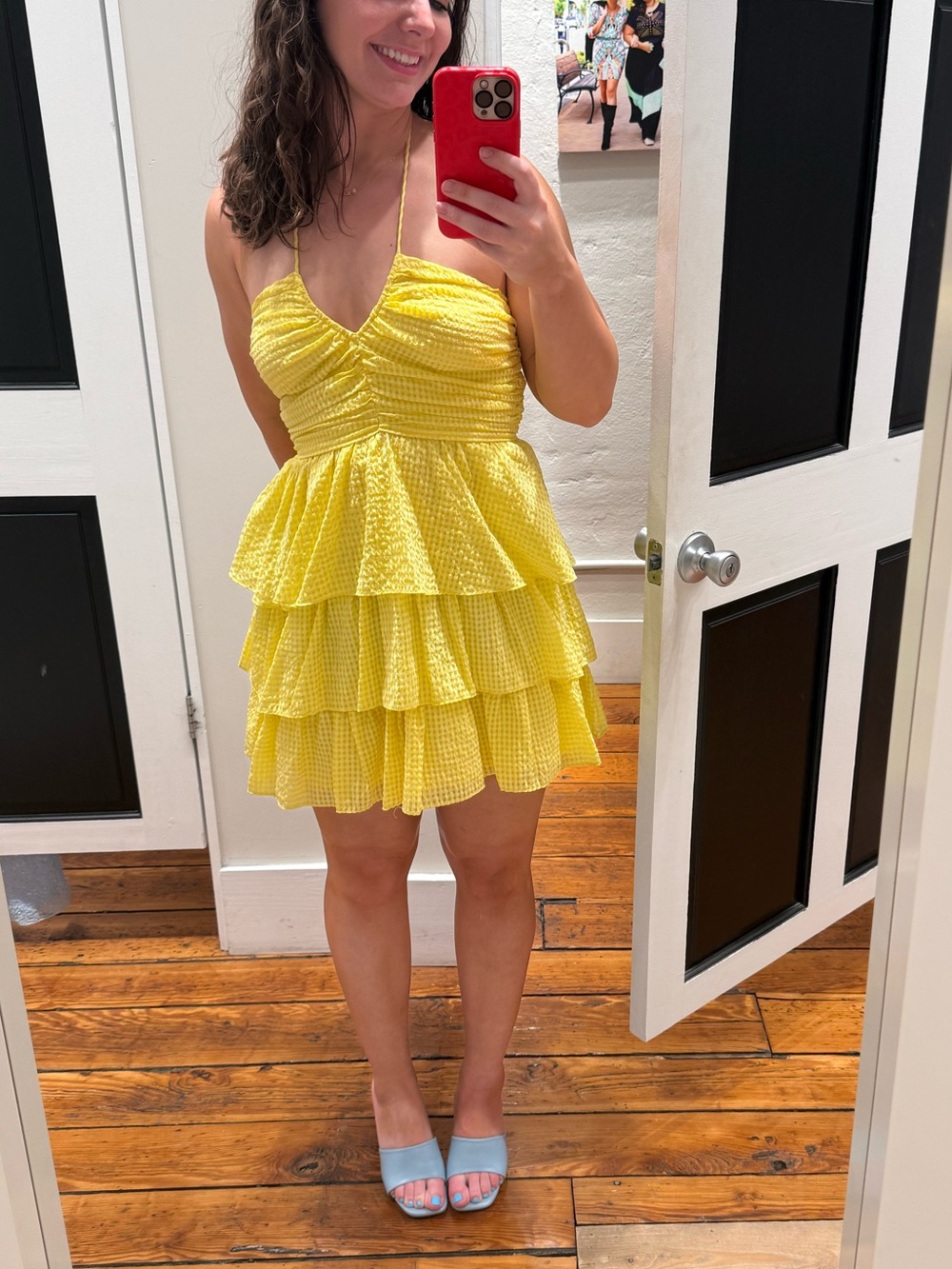 Canary Halter Mini Dress with Ruched Bodice